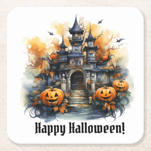 Spooky Haunted Castle Halloween Paper Coaster