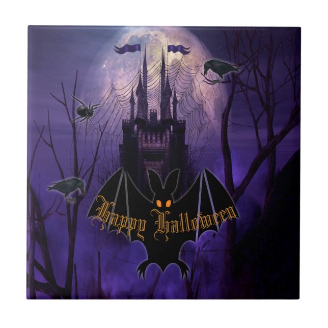 Spooky Haunted Castle Halloween Tile (Front)
