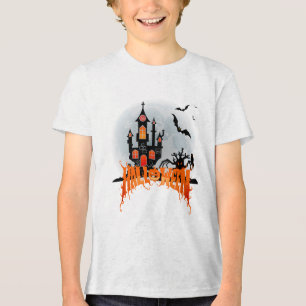 Spooky Haunted Castle Halloween Youth Bats Trick  Tri-Blend Shirt