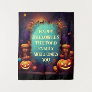 Spooky Haunted Halloween Personalised Greetings Tapestry