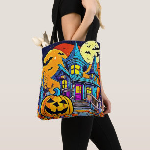 Spooky Haunted House Artwork Tote Bag