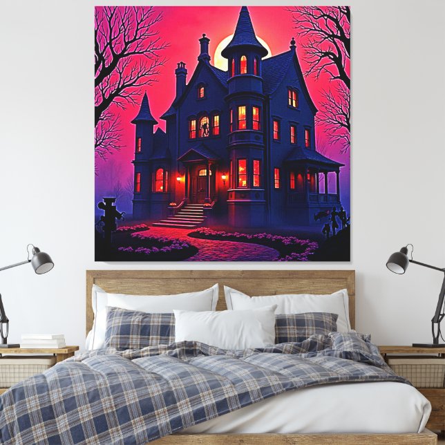Spooky Haunted House at Dusk Design Canvas Print (Insitu(Bedroom))
