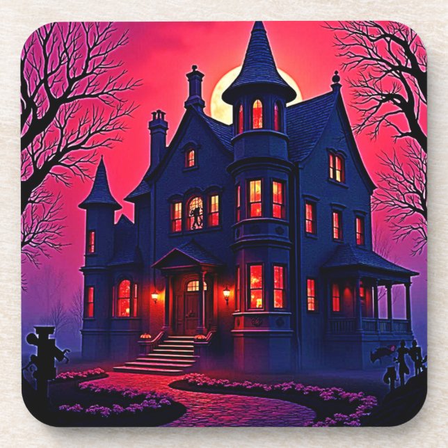 Spooky Haunted House at Dusk Design Coaster (Front)