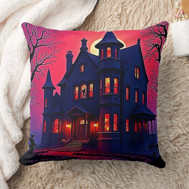 Spooky Haunted House at Dusk Design Cushion (Blanket)