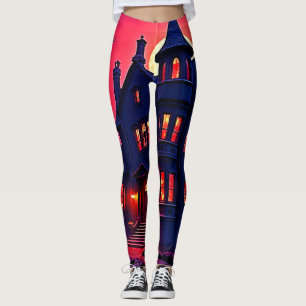 Spooky Haunted House at Dusk Design Leggings