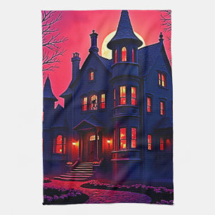 Spooky Haunted House at Dusk Design Tea Towel