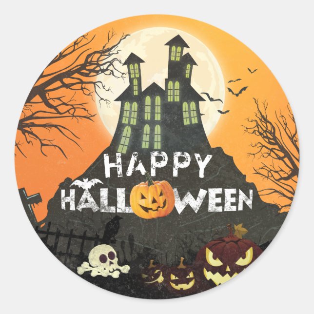 Spooky Haunted House Costume Night Sky Halloween Classic Round Sticker (Front)