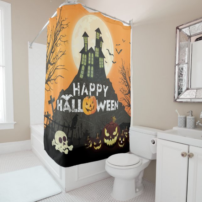 Spooky Haunted House Costume Night Sky Halloween Shower Curtain (In Situ)