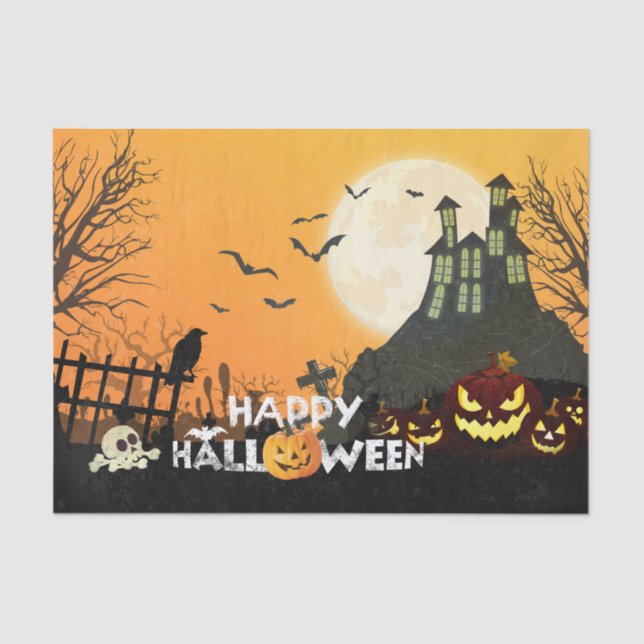 Spooky Haunted House Costume Night Sky Halloween Tissue Paper (Front)
