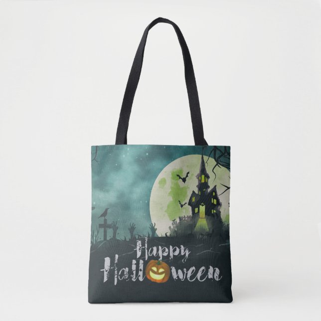 Spooky Haunted House Costume Night Sky Halloween Tote Bag (Front)