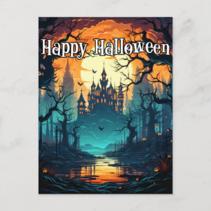 Spooky Haunted House   Full Moon Postcard
