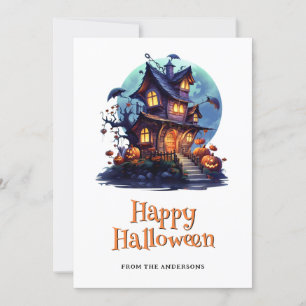Spooky Haunted House Ghost Pumpkins Halloween Card