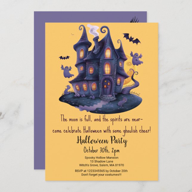 Spooky Haunted House Ghosts Bats Halloween Party  Invitation (Front/Back)