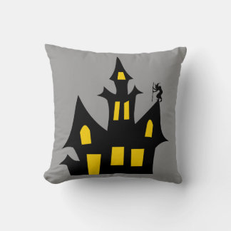 Spooky Haunted House Grey Throw Pillow