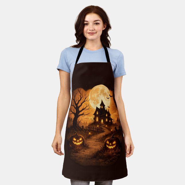 Spooky Haunted House Halloween  Apron (Worn)