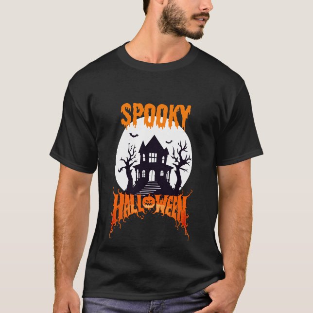 Spooky Haunted House Halloween Art T-Shirt (Front)