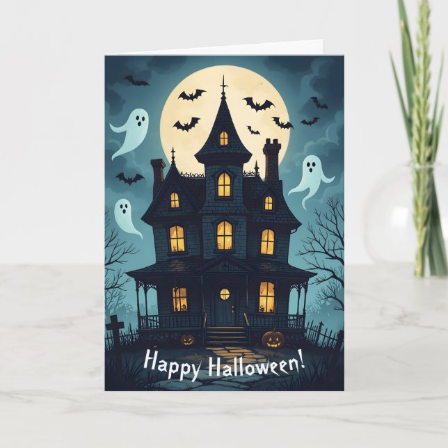 Spooky Haunted House Halloween Card (Front)