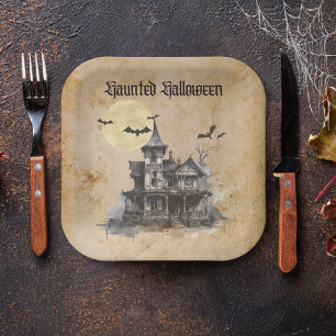 Spooky Haunted House Halloween Costume Party Paper Plate