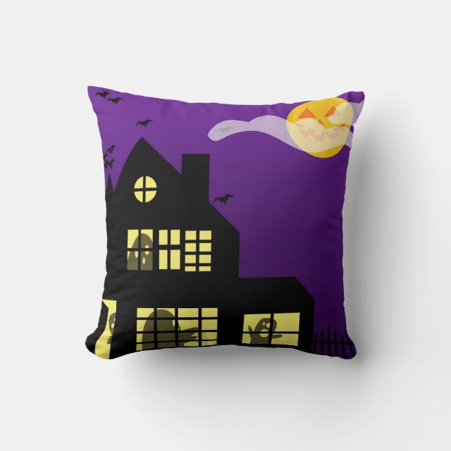 Spooky Haunted House Halloween Cushion (Front)