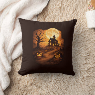 Spooky Haunted House Halloween Cushion