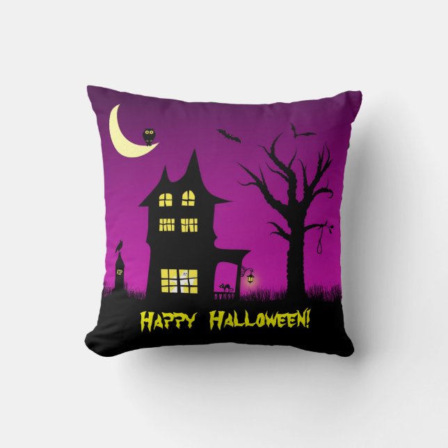 Spooky Haunted House Halloween Decorative Cushion (Front)