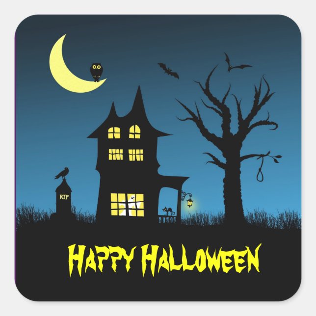 Spooky Haunted House Halloween Decorative Square Sticker (Front)