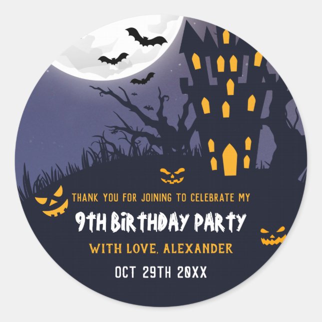 Spooky Haunted House Halloween Kids Birthday Party Classic Round Sticker (Front)