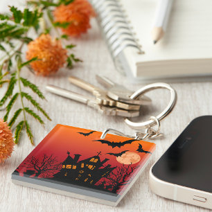 Spooky Haunted House Halloween Night  Key Ring