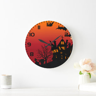 Spooky Haunted House Halloween Night  Large Clock
