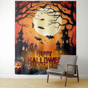 Spooky Haunted House Halloween Party Backdrop Tapestry