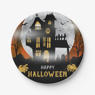 Spooky Haunted House Halloween Party Paper Plate