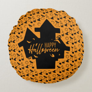 Spooky Haunted House Halloween Round Cushion