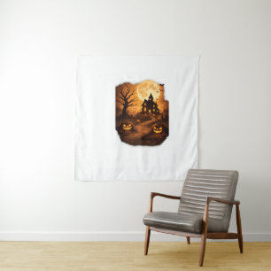 Spooky Haunted House Halloween Tapestry