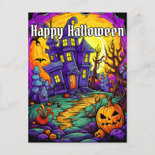 Spooky Haunted House Happy Halloween Postcard