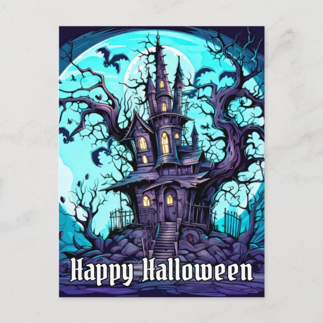 Spooky Haunted House - Happy Halloween Postcard (Front)