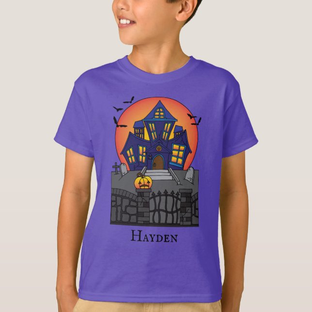 Spooky Haunted House Kids Halloween T-Shirt (Front)