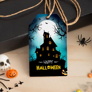 Spooky Haunted House Moonlight Happy Halloween Gift Tags