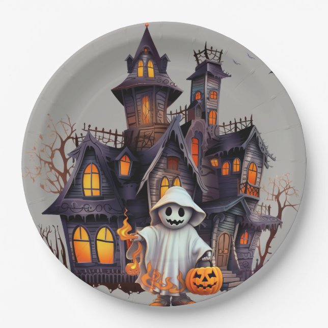 Spooky Haunted House Paper Plate (Front)