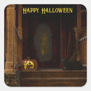 Spooky Haunted House Porch Square Sticker