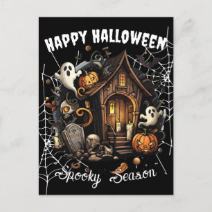 🎃 Spooky Haunted House Postcard - BLACK 👻🕷️