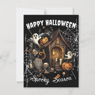 🎃 Spooky Haunted House Postcard - BLACK 👻🕷️