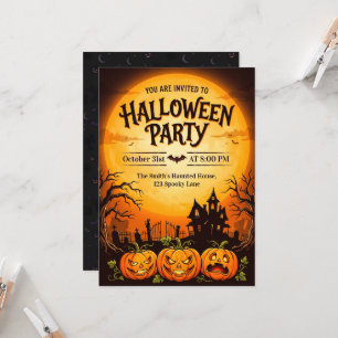 Spooky Haunted House & Pumpkins Halloween Invitation