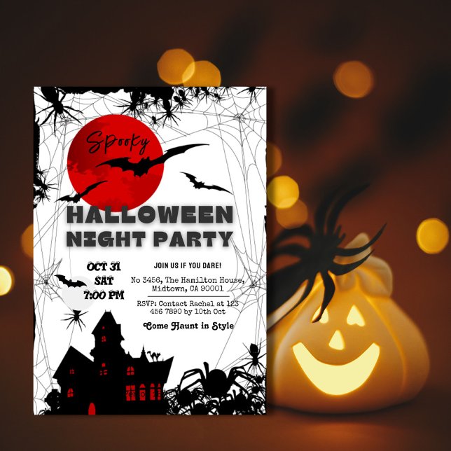 Spooky Haunted House redmoon bats spider Halloween Invitation (Creator Uploaded)