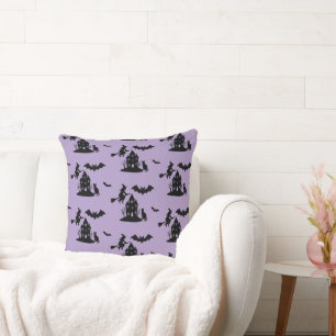 Spooky Haunted House & Witch Silhouette    Cushion