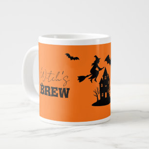 Spooky Haunted House & Witch Silhouette Large Coffee Mug