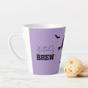 Spooky Haunted House & Witch Silhouette Latte Mug