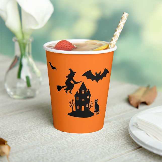 Spooky Haunted House & Witch Silhouette |  Paper Cups (Insitu)