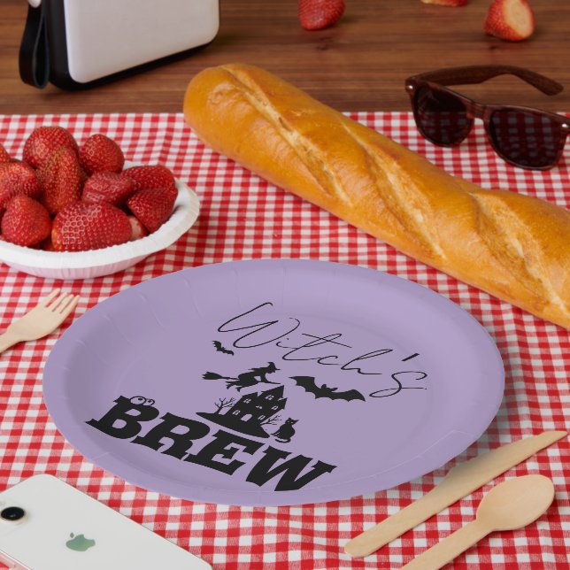 Spooky Haunted House & Witch Silhouette |  Paper Plate (Picnic)