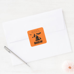 Spooky Haunted House & Witch Silhouette    Square Sticker