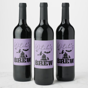 Spooky Haunted House & Witch Silhouette    Wine Label